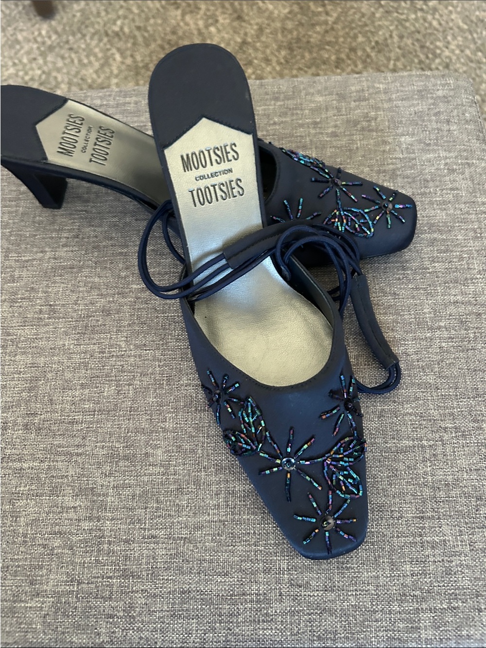 Mootsies Tootsies Navy Beaded Square-Toe Mules